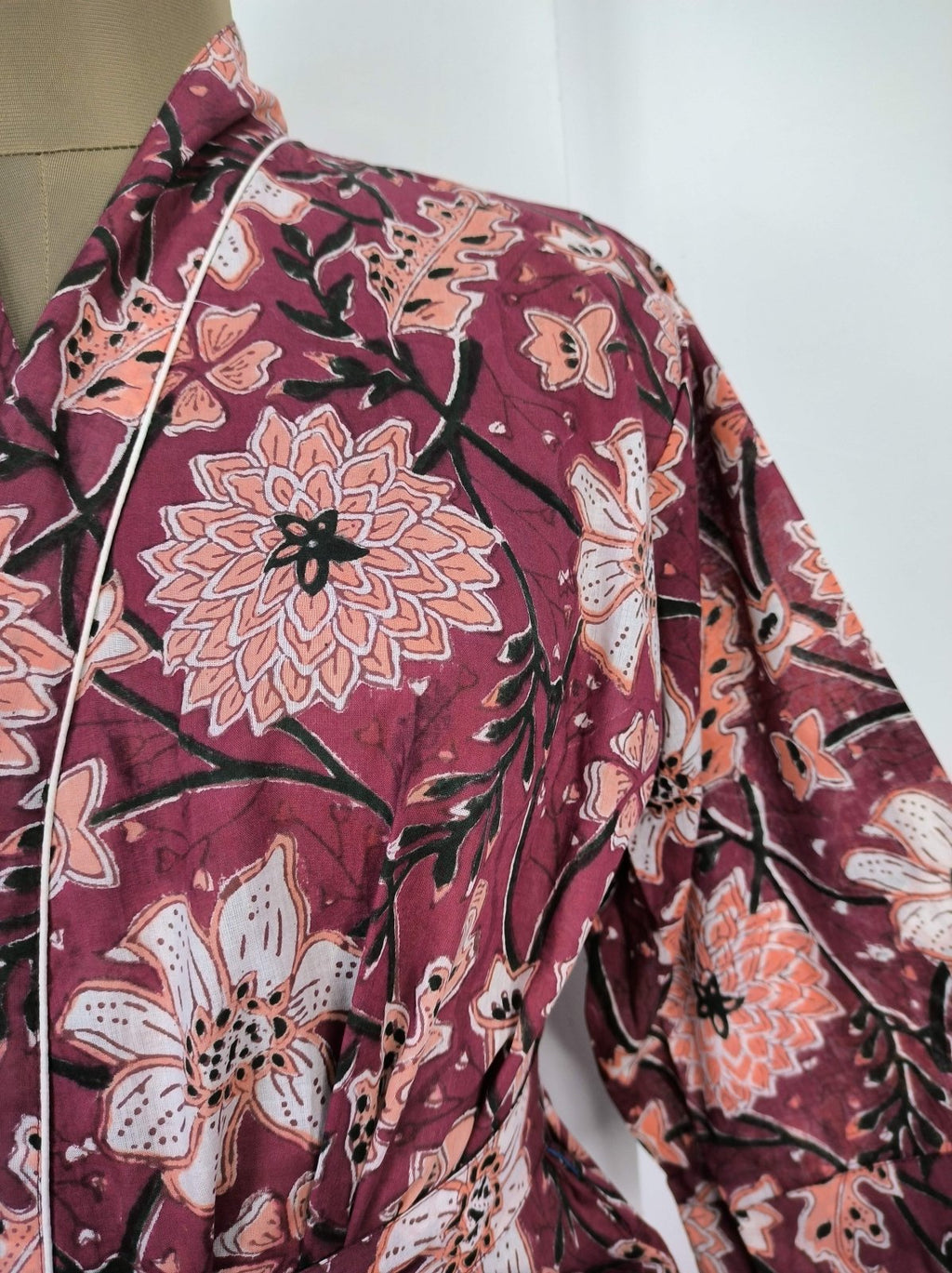 block-printed Cotton Kimono Robe in floral