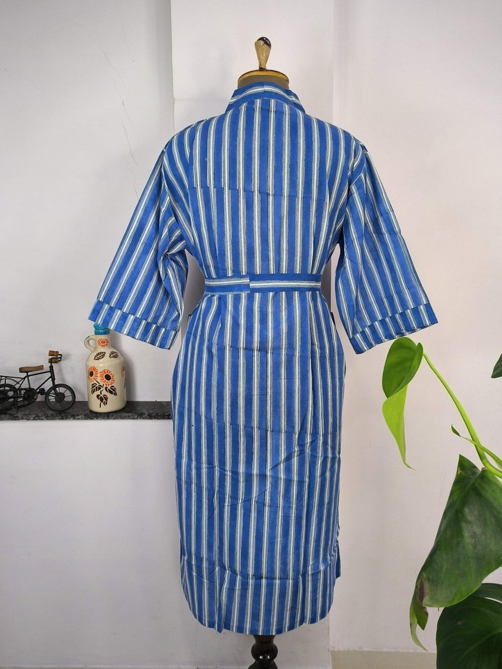 block-printed Cotton Kimono Robe in floral