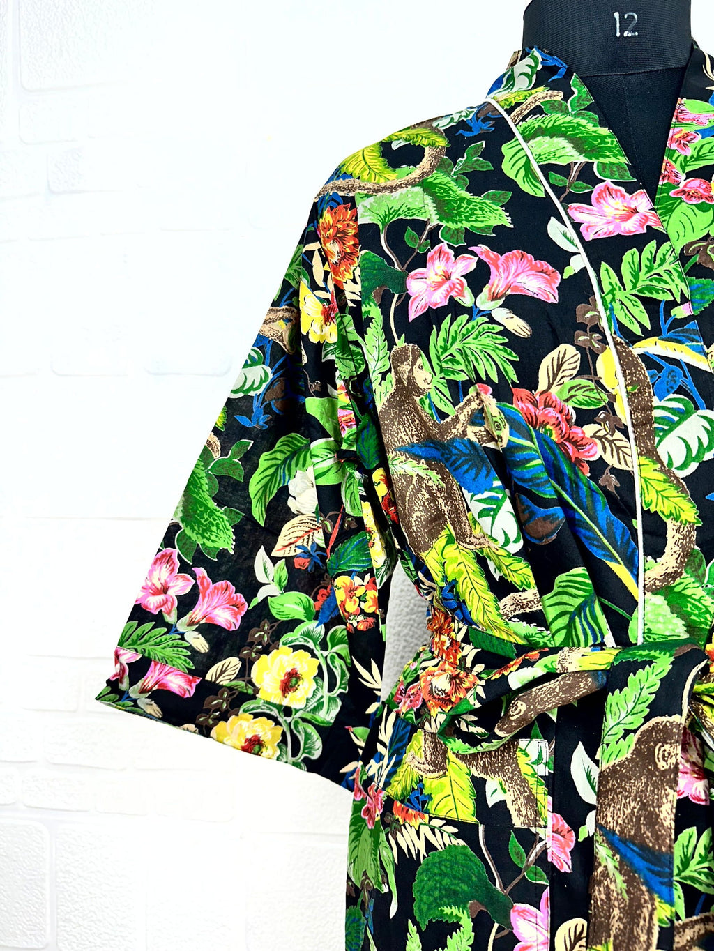 block-printed Cotton Kimono Robe in floral