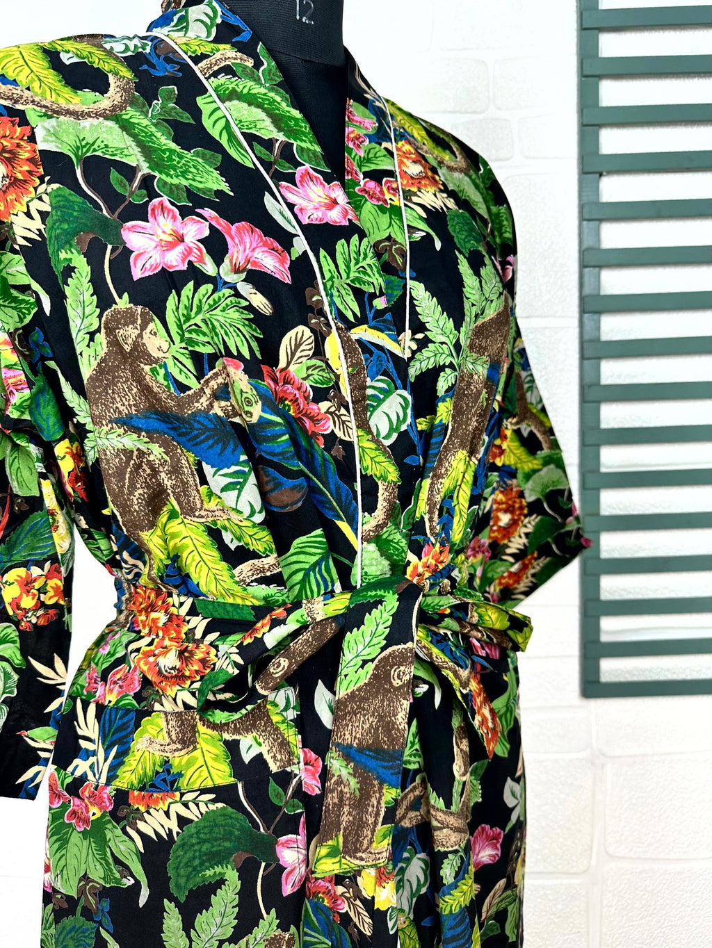 block-printed Cotton Kimono Robe in floral