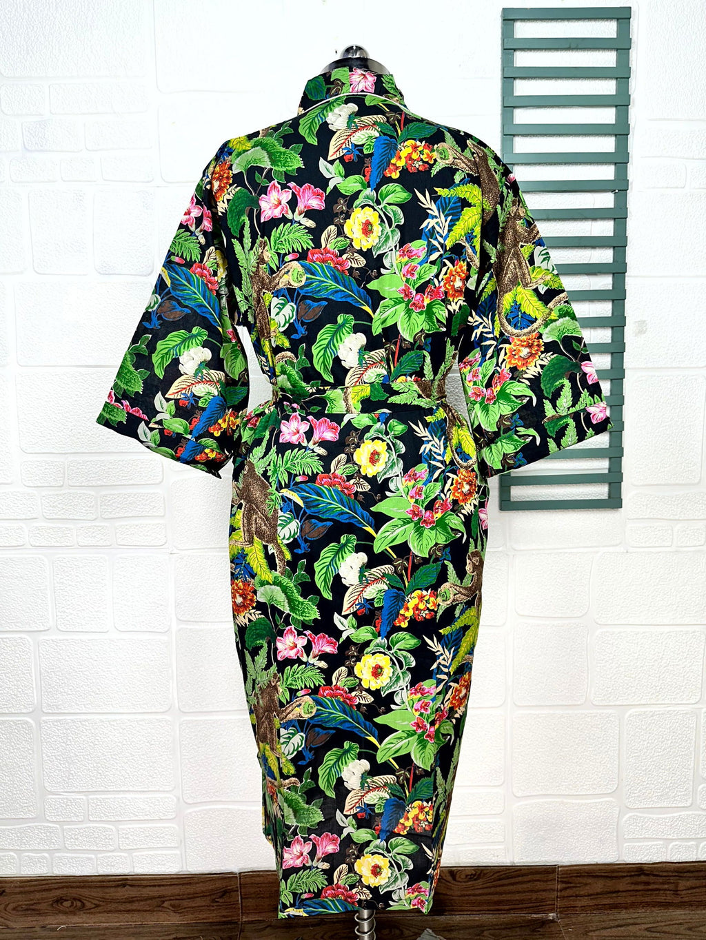 block-printed Cotton Kimono Robe in floral