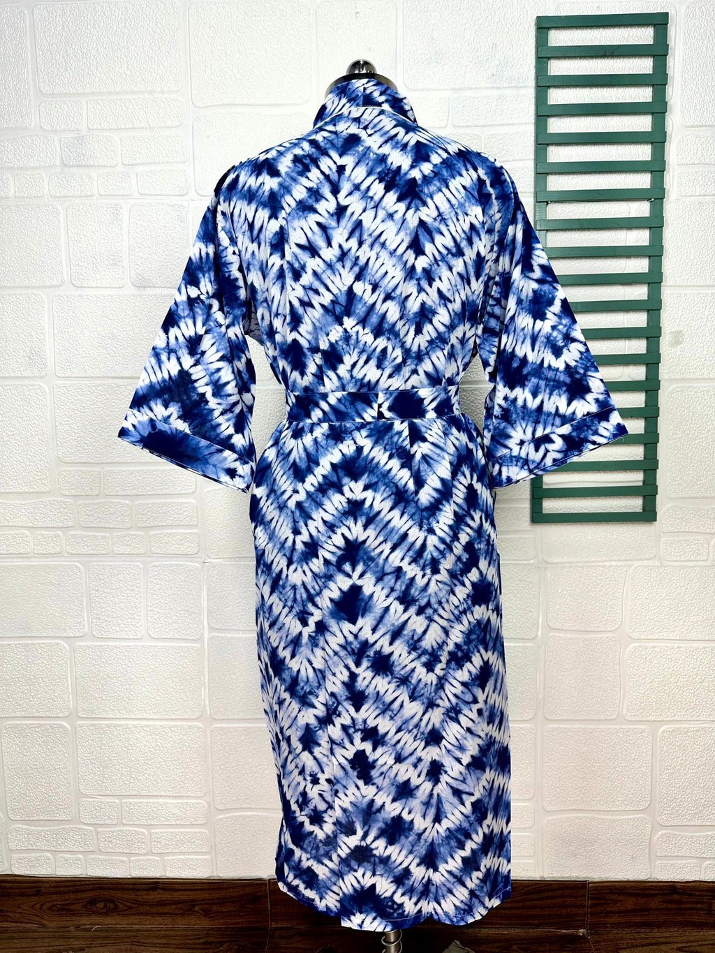 block-printed Cotton Kimono Robe in geometric