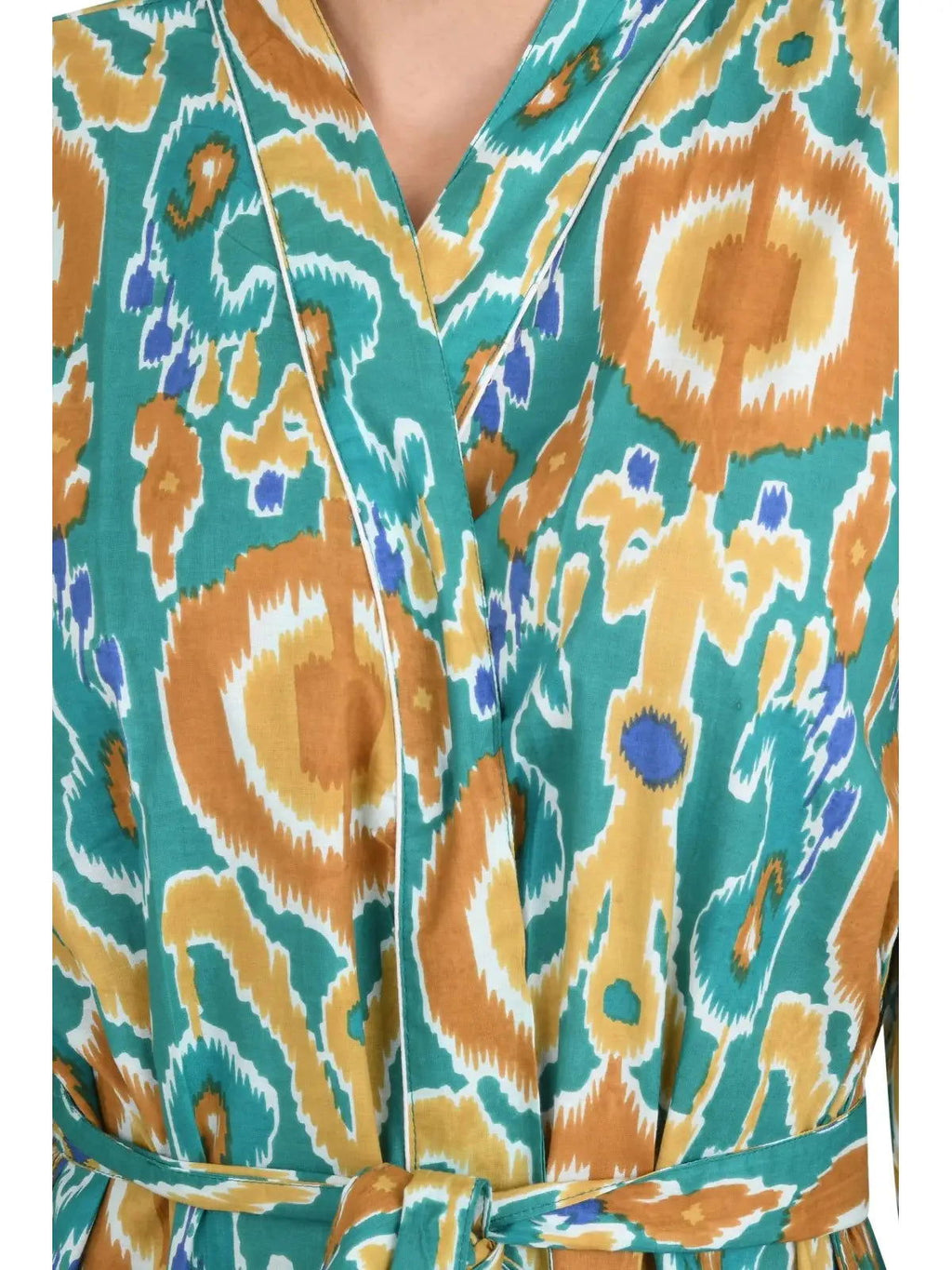 block-printed Cotton Kimono Robe in ikat