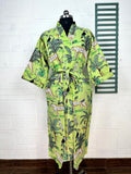 block-printed Cotton Kimono Robe in jungle