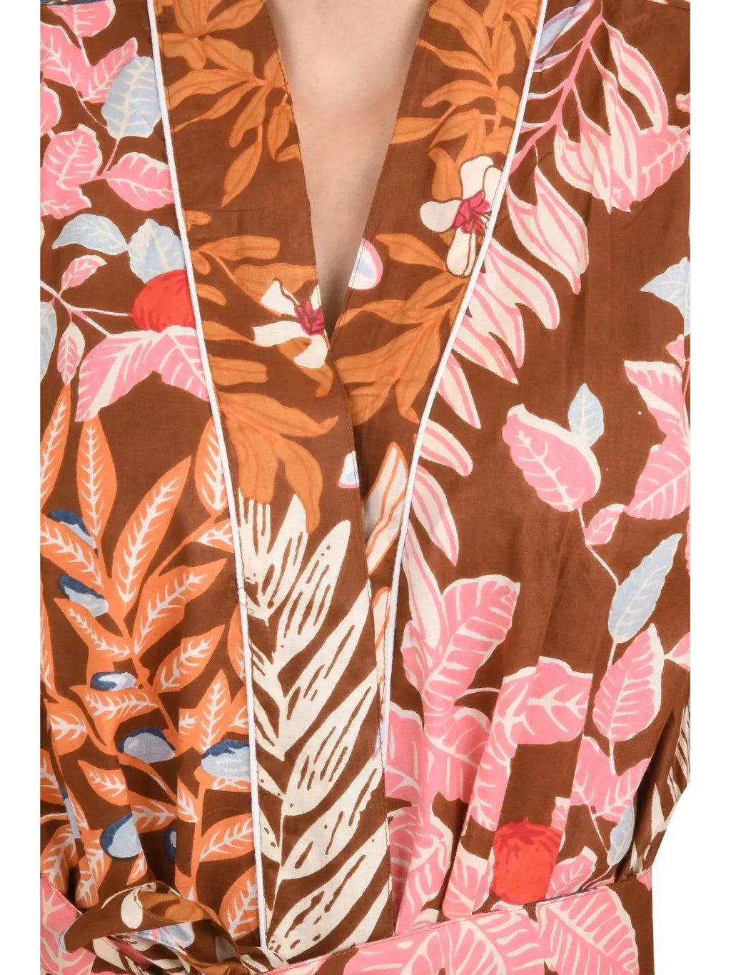 block-printed Cotton Kimono Robe in leaf