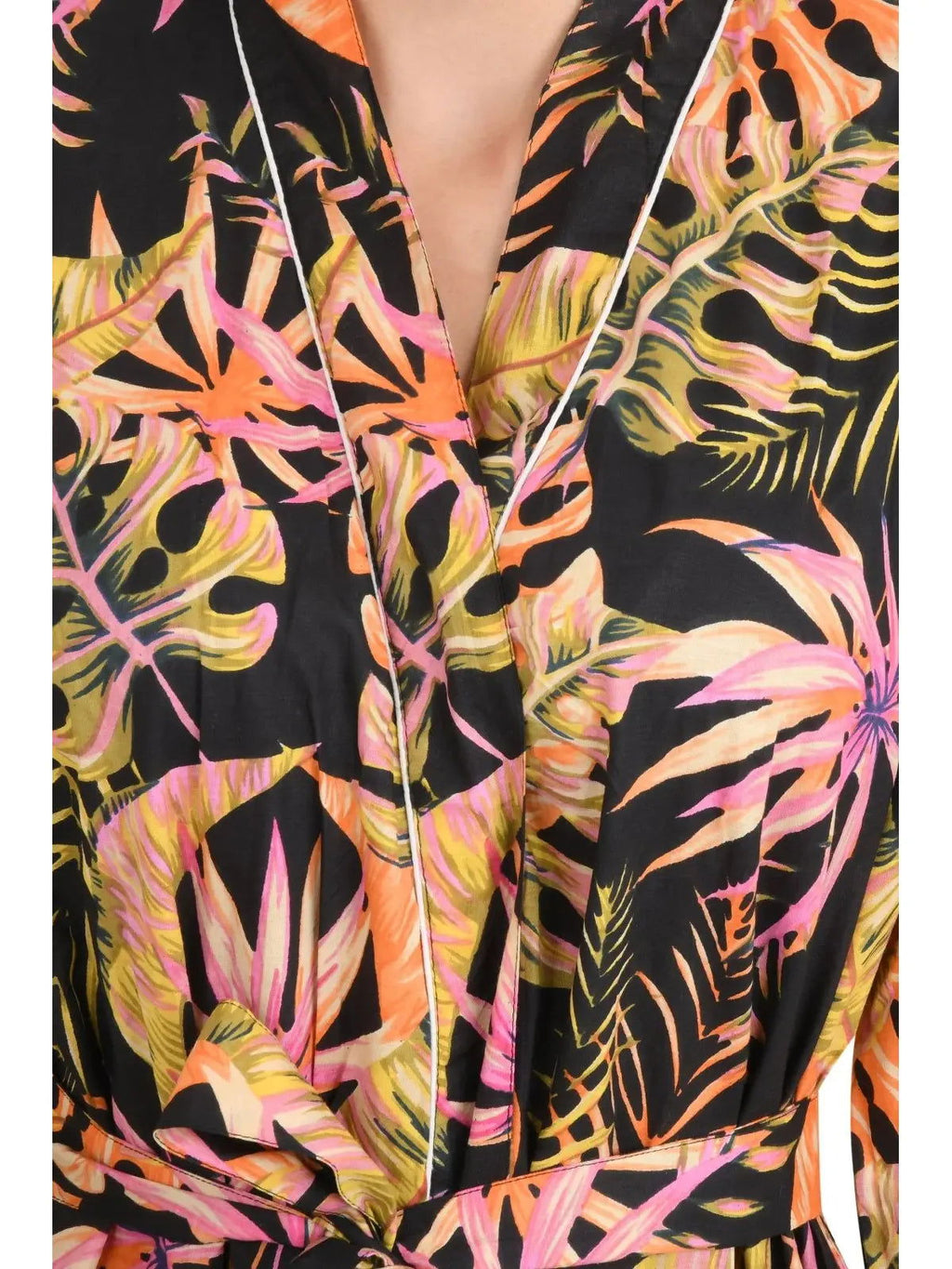 block-printed Cotton Kimono Robe in leaf