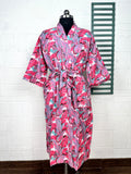 block-printed Cotton Kimono Robe in leaf