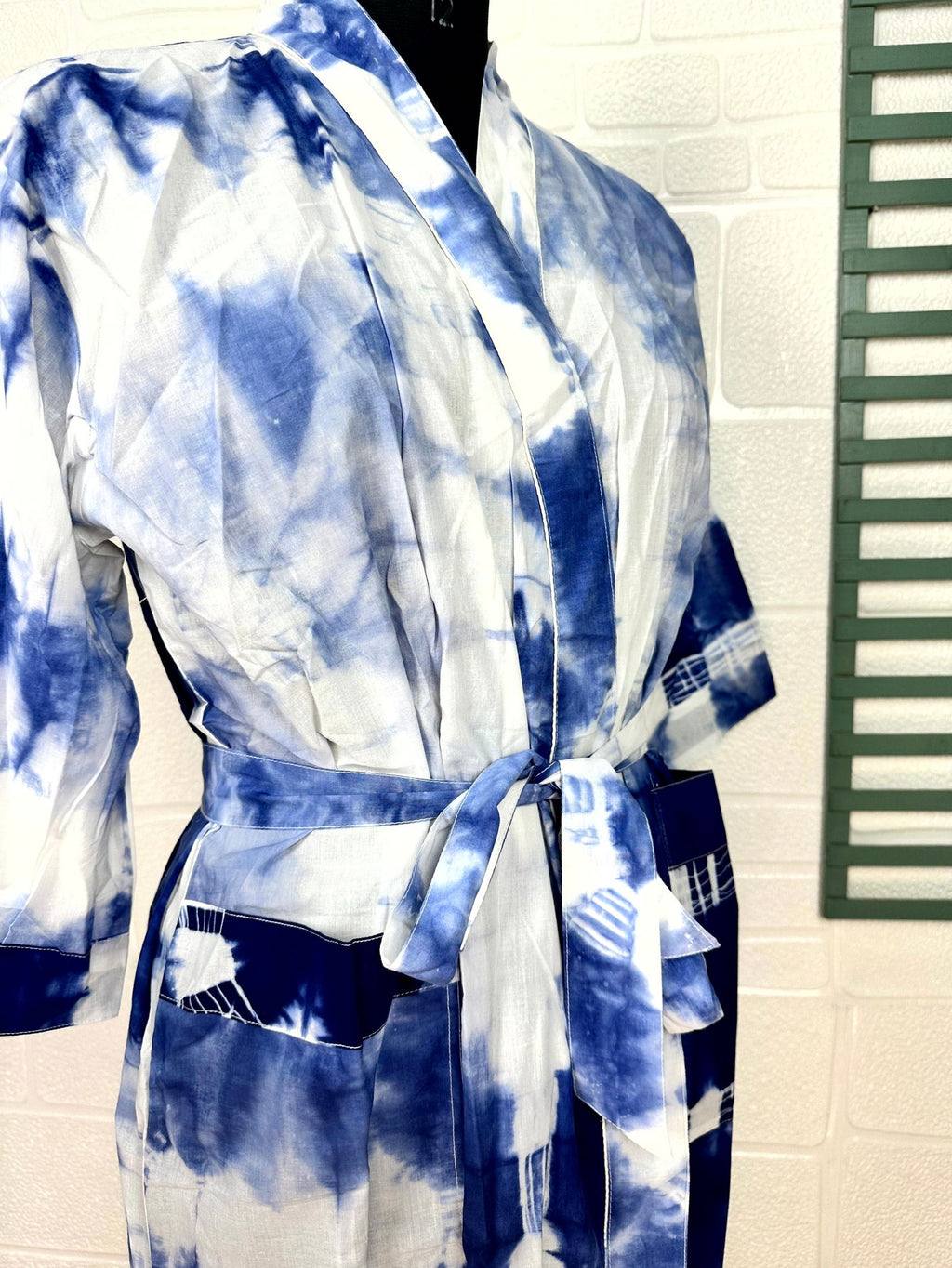 block-printed Cotton Kimono Robe in tie-dye