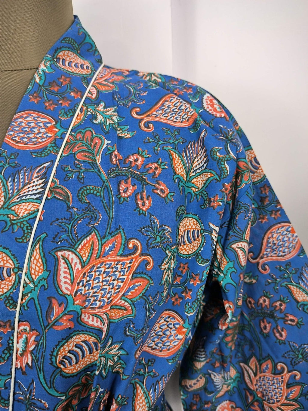 block-printed Cotton Kimono Robe in floral