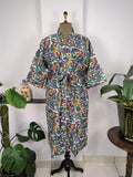 block-printed Cotton Kimono Robe in bird