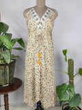 Recycled Silk Halter Maxi Dress in ivory brown floral