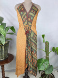 Recycled Silk Halter Maxi Dress in orange green paisley