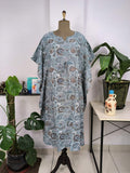 block-printed Cotton Kaftan Dress in grey botanical