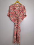 block-printed Cotton Kaftan Dress in salmon pink floral