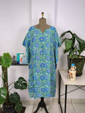 block-printed Cotton Kaftan Dress in green blue floral