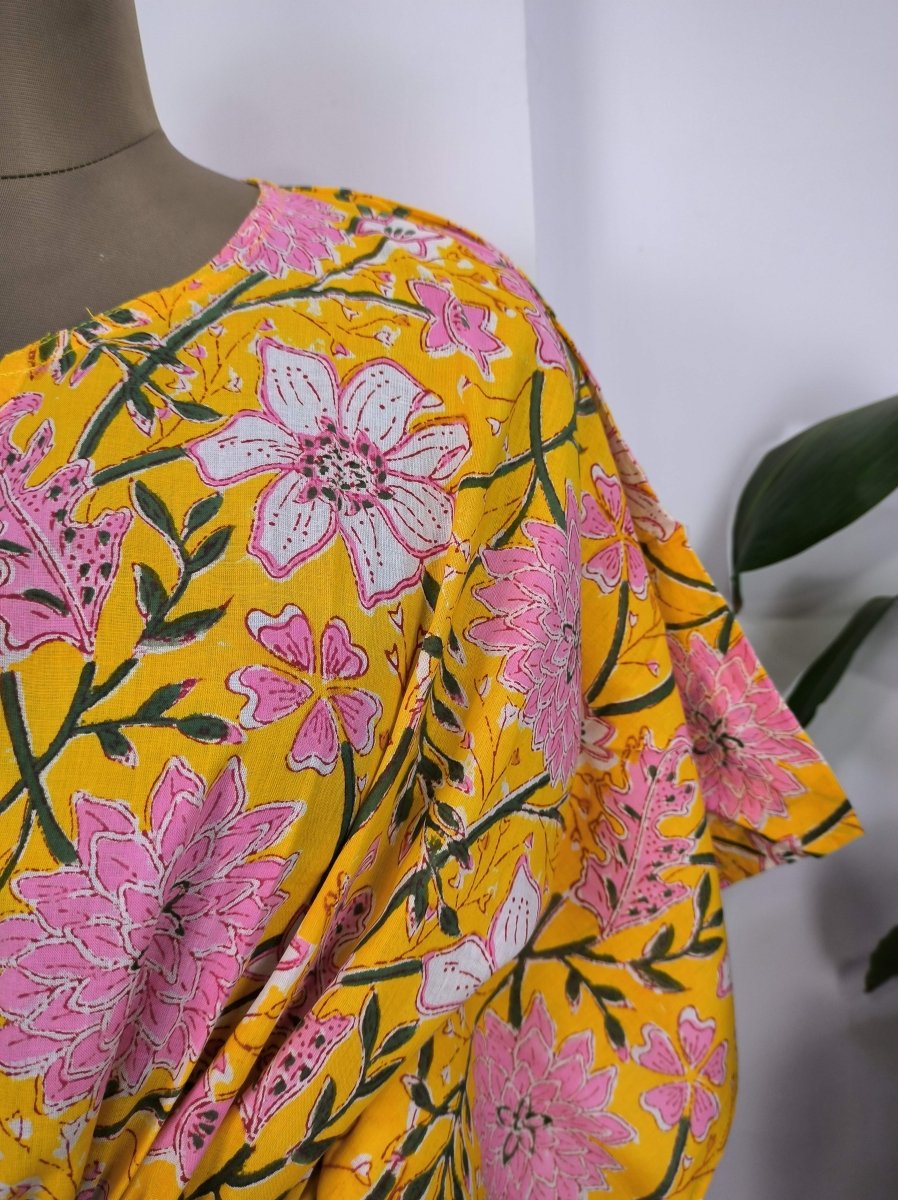 block-printed Cotton Kaftan Dress in botanical