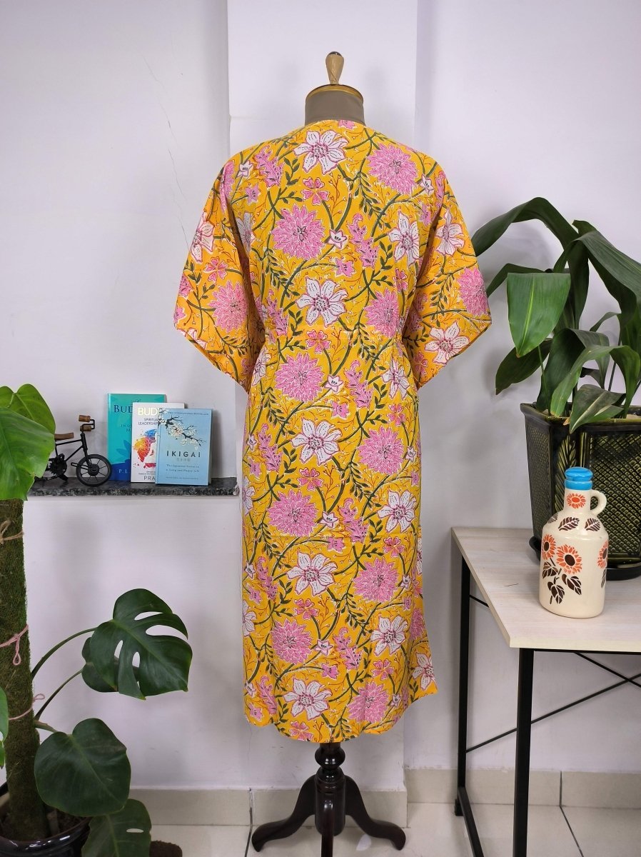 block-printed Cotton Kaftan Dress in botanical