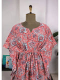 block-printed Cotton Kaftan Dress in pink botanical