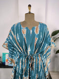 block-printed Cotton Kaftan Dress in blue tie-dye