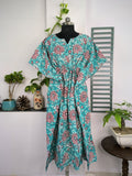 block-printed Cotton Kaftan Dress in lotus
