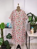 block-printed Cotton Kaftan Dress in white pink floral