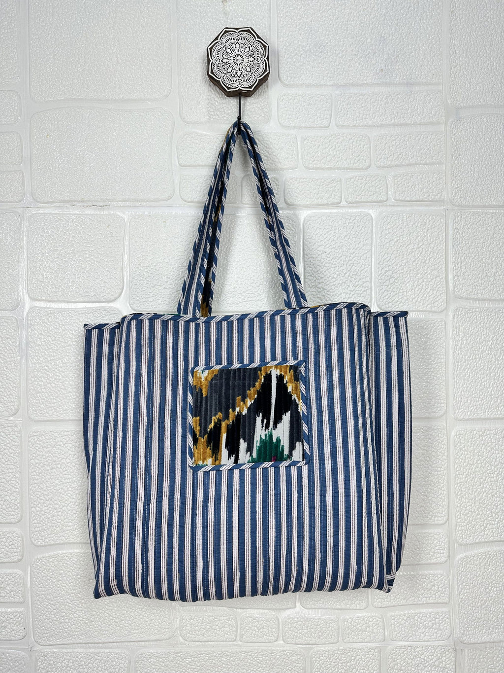 reversible Velvet & Cotton Tote Bag in ochre