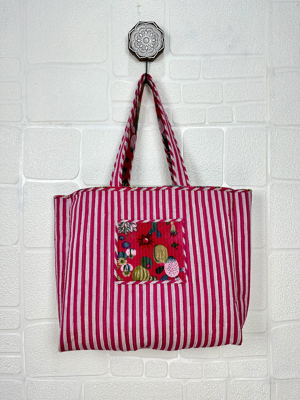 reversible Velvet & Cotton Tote Bag in ochre