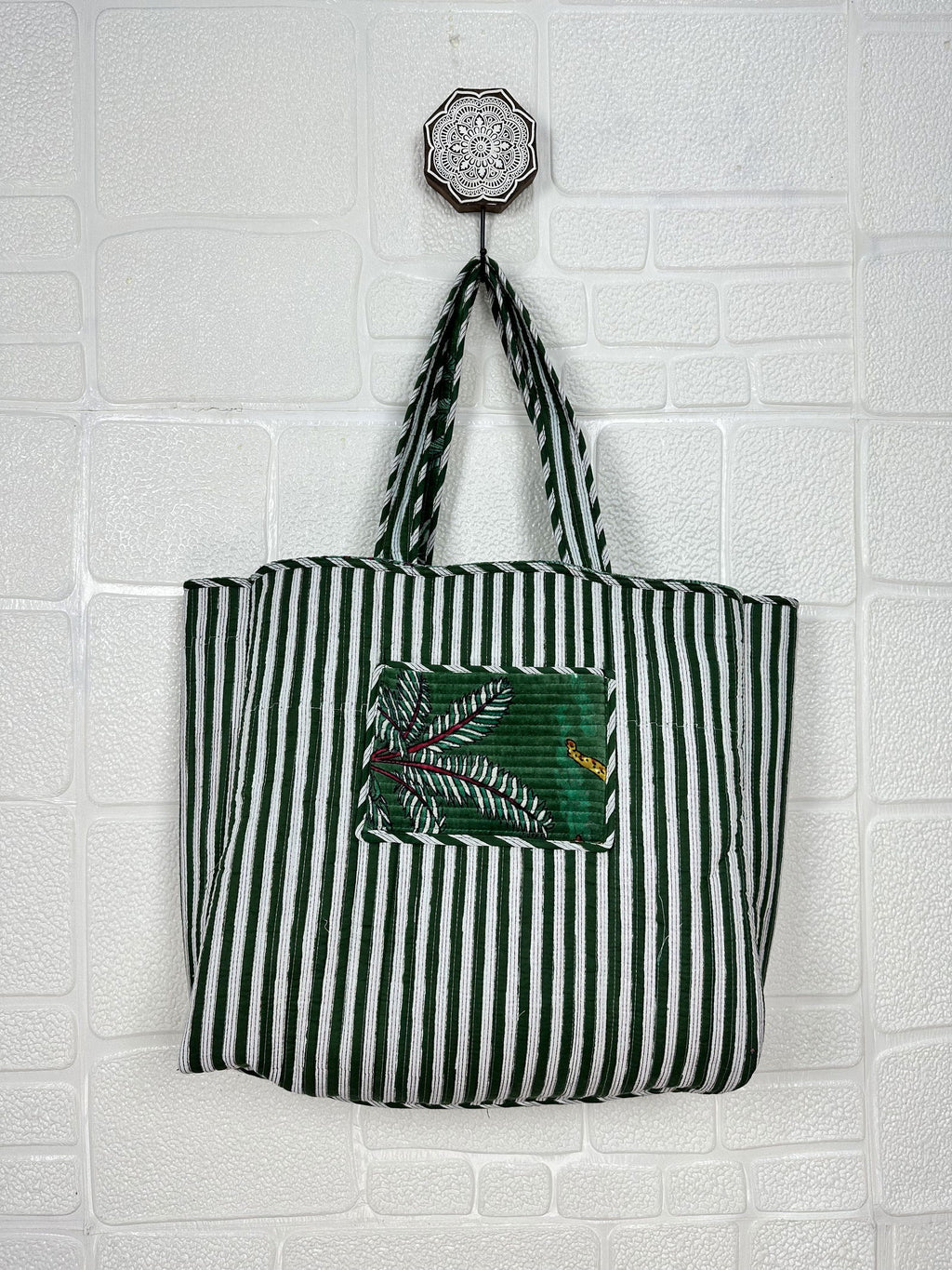 reversible Velvet & Cotton Tote Bag in ochre
