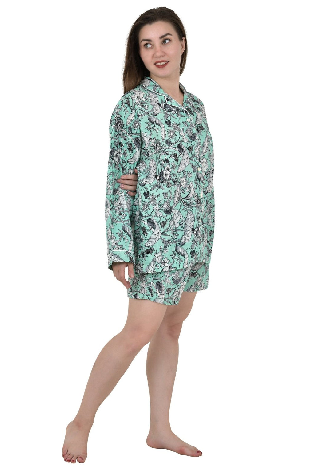 block-printed Cotton Shorts Pajama Set in floral