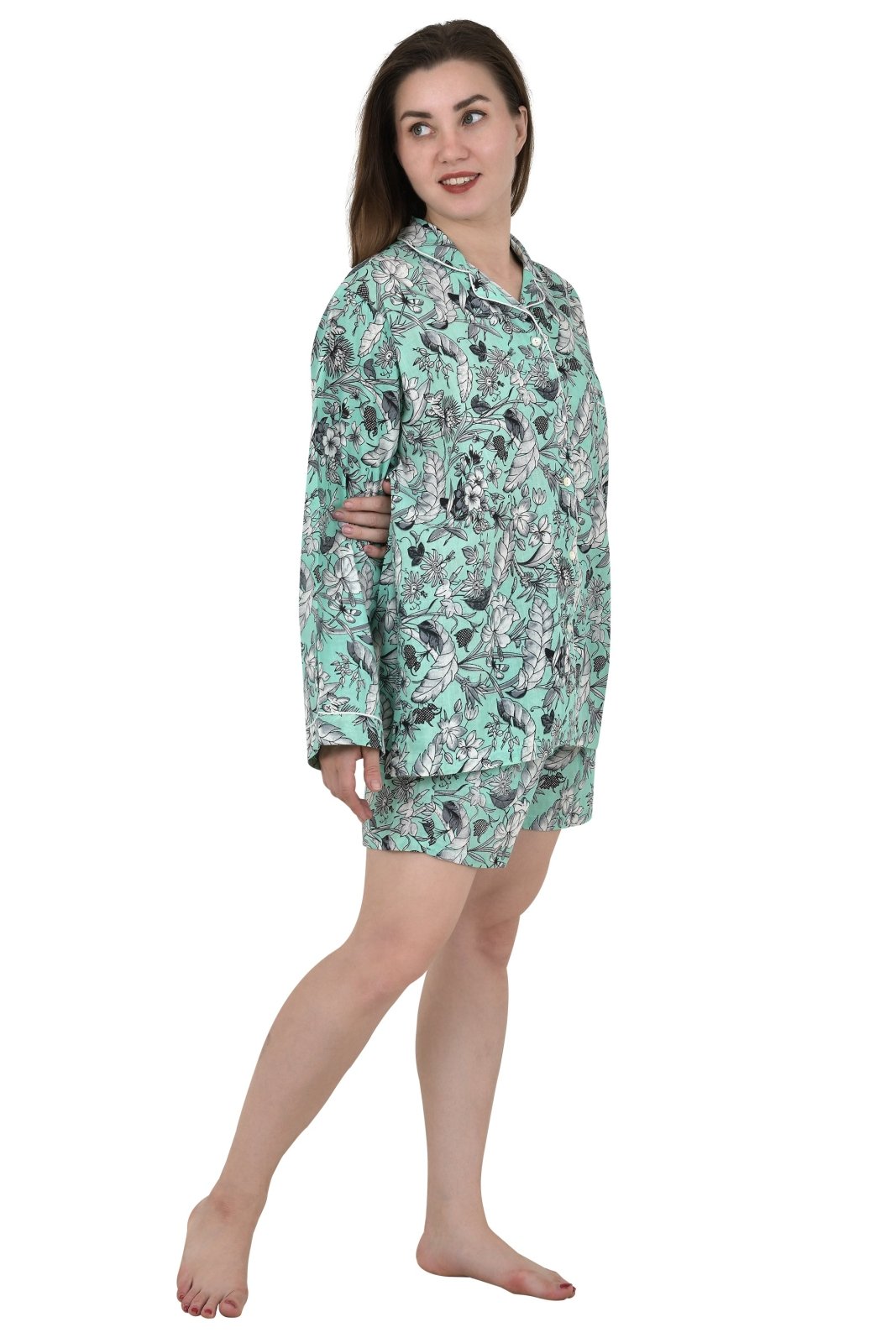 block-printed Cotton Shorts Pajama Set in floral