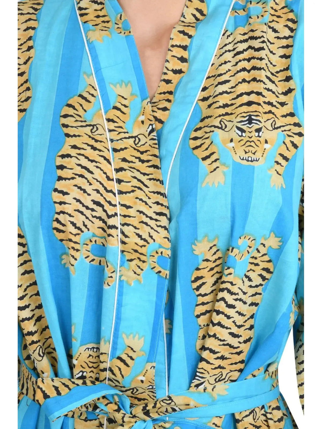 block-printed Cotton Kimono Robe in cheetah