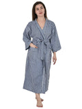 Women's block-printed Cotton Kimono Robe in blue diamond
