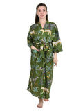 Women's block-printed Cotton Kimono Robe in floral