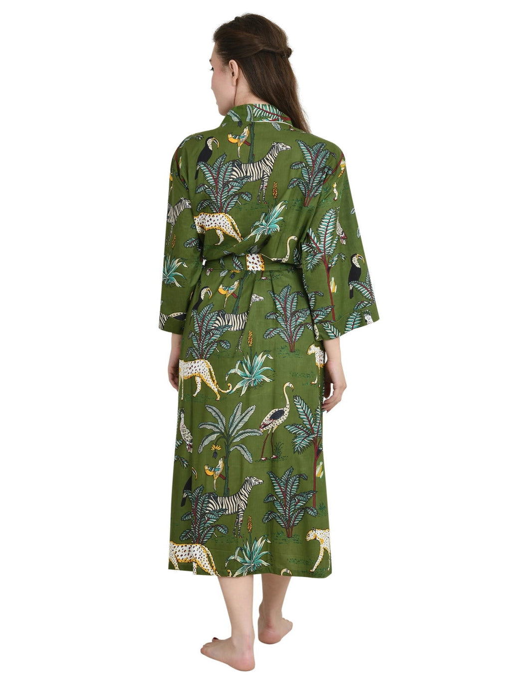 Women's block-printed Cotton Kimono Robe in floral