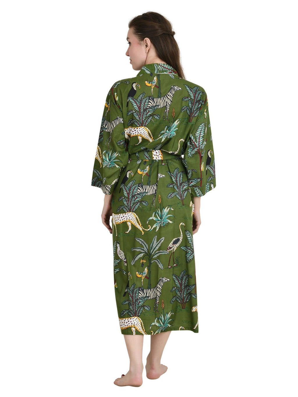 Women's block-printed Cotton Kimono Robe in floral