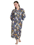 Women's block-printed Cotton Kimono Robe in floral