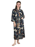 Women's block-printed Cotton Kimono Robe in floral