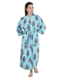 Women's block-printed Cotton Kimono Robe in striped