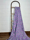 reversible Kantha-stitched block-printed Cotton Throw in white purple leaf