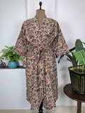 block-printed Cotton Kimono Robe in beige red paisley