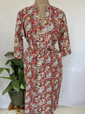 block-printed Cotton Kimono Robe in red blue paisley