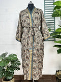 Women's Recycled Silk Kimono Robe in beige brown