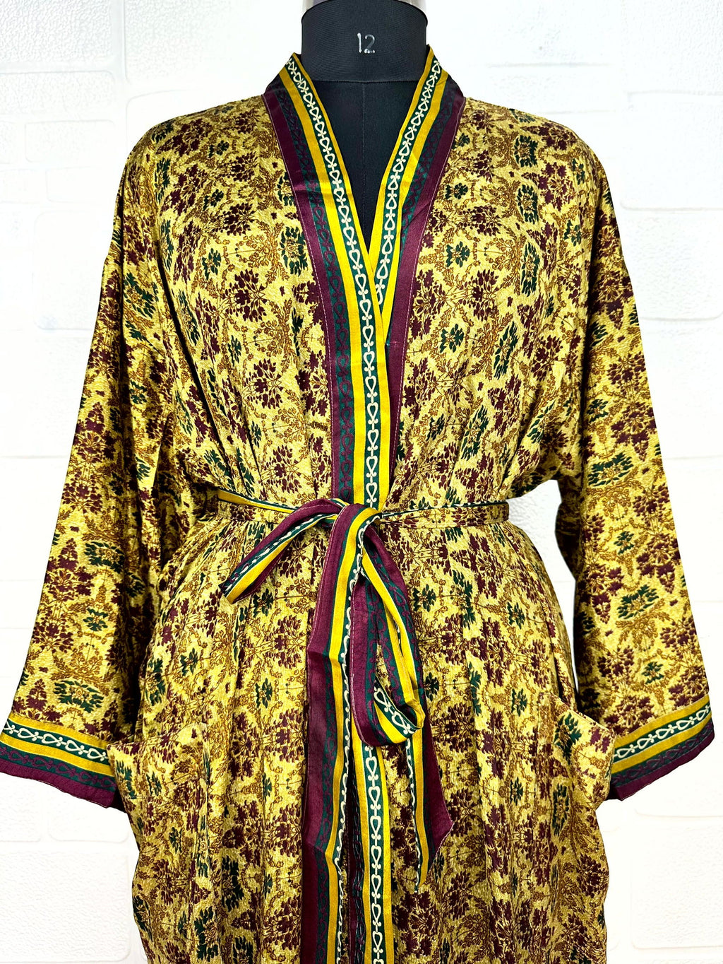 Women's Recycled Silk Kimono Robe in floral