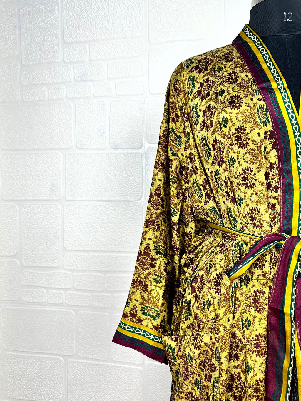 Women's Recycled Silk Kimono Robe in floral