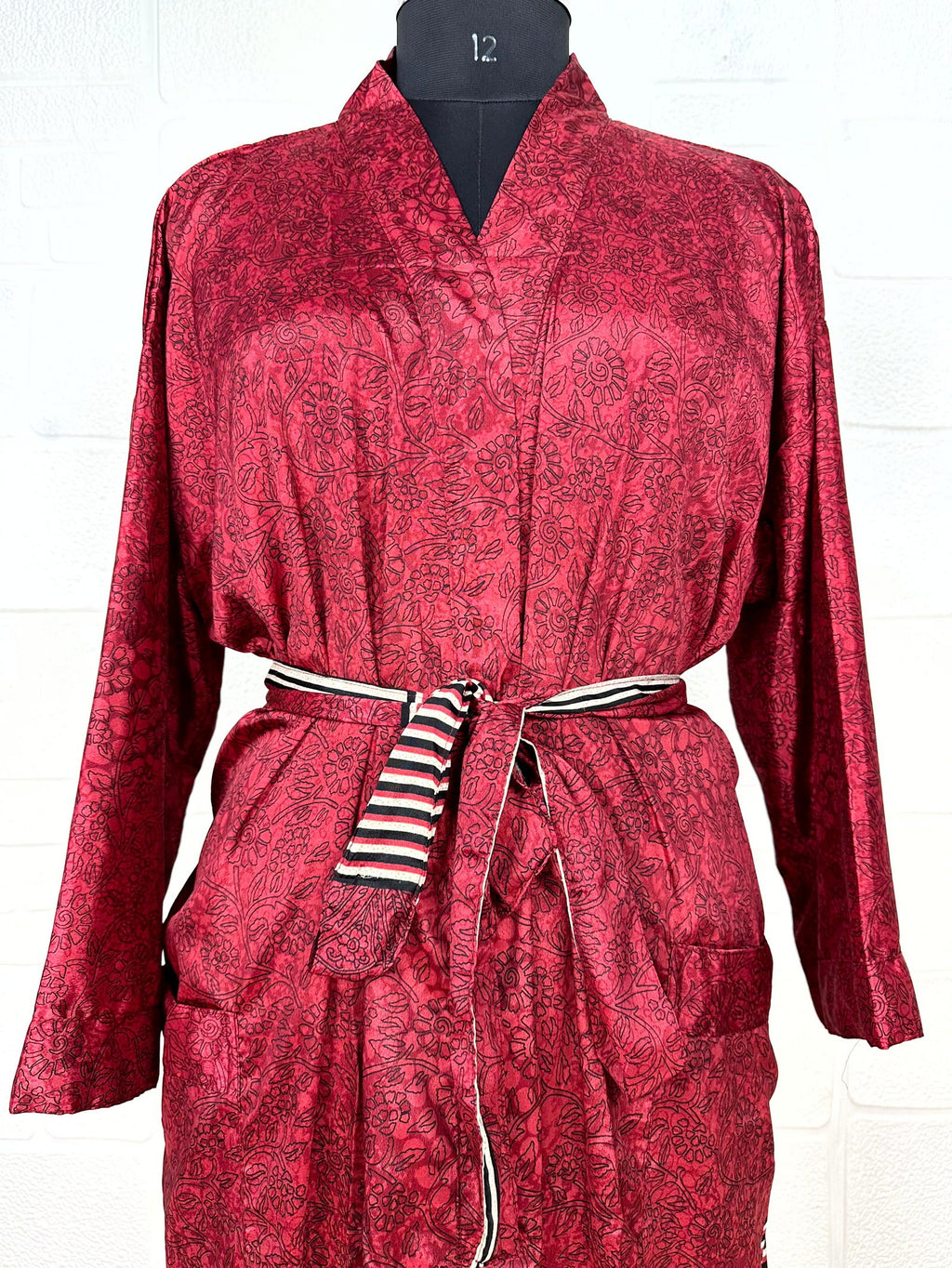 Women's Recycled Silk Kimono Robe in floral