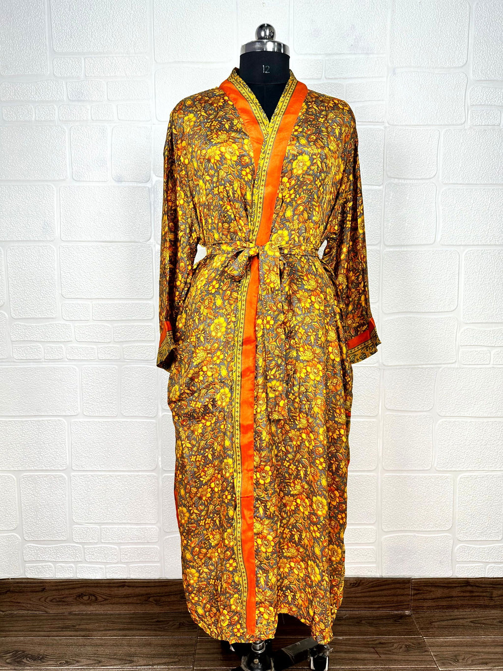 Women's Recycled Silk Kimono Robe in floral