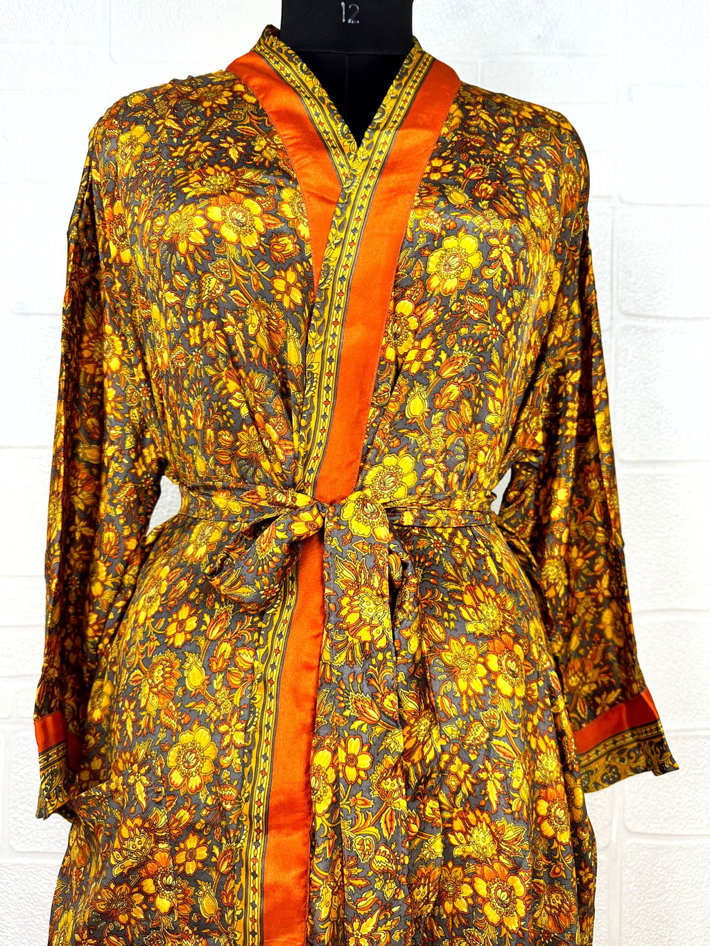 Women's Recycled Silk Kimono Robe in floral