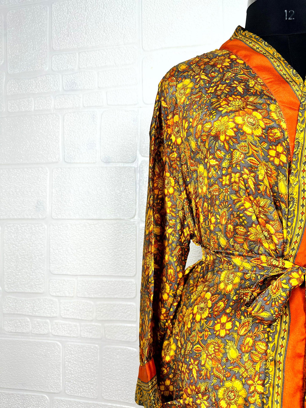 Women's Recycled Silk Kimono Robe in floral