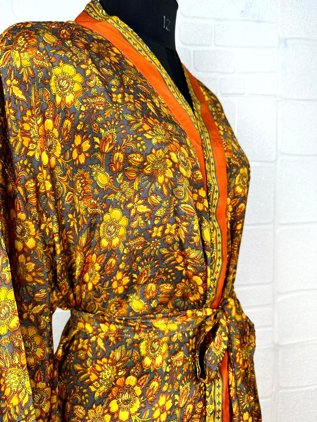 Women's Recycled Silk Kimono Robe in floral