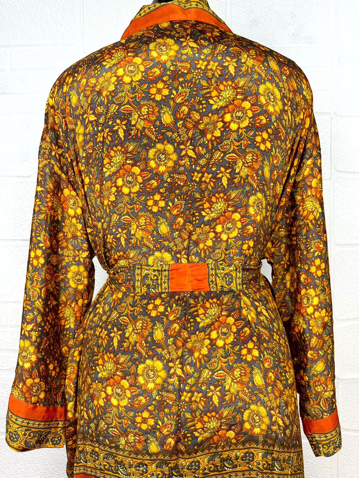 Women's Recycled Silk Kimono Robe in floral